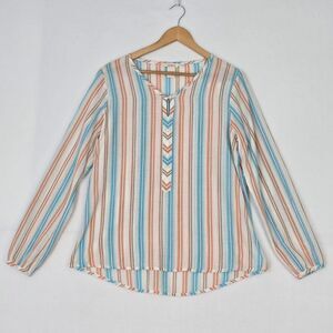 Sundance Womens M Cotton Southwest Boho Multicolor Stripe Long Sleeve Tunic Top